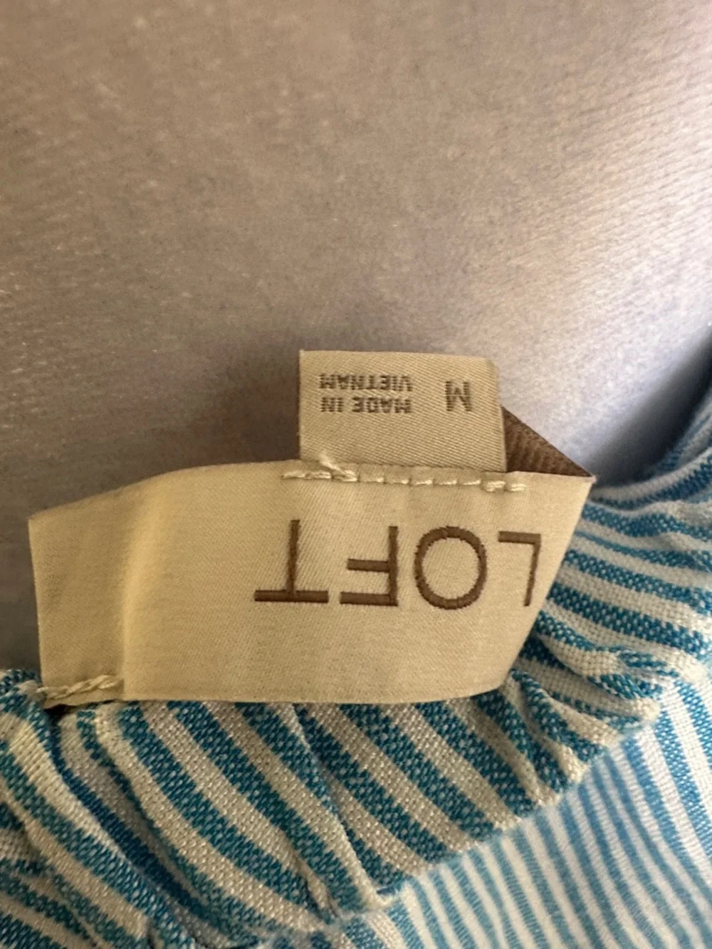 LOFT Light Blue & White Striped One-Shoulder set blouse and short
